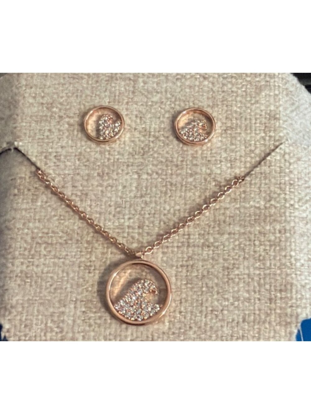 Pura Vida Rose Gold Wave Necklace & Stud Earrings Jewelry Set Clear CZ NEW Card